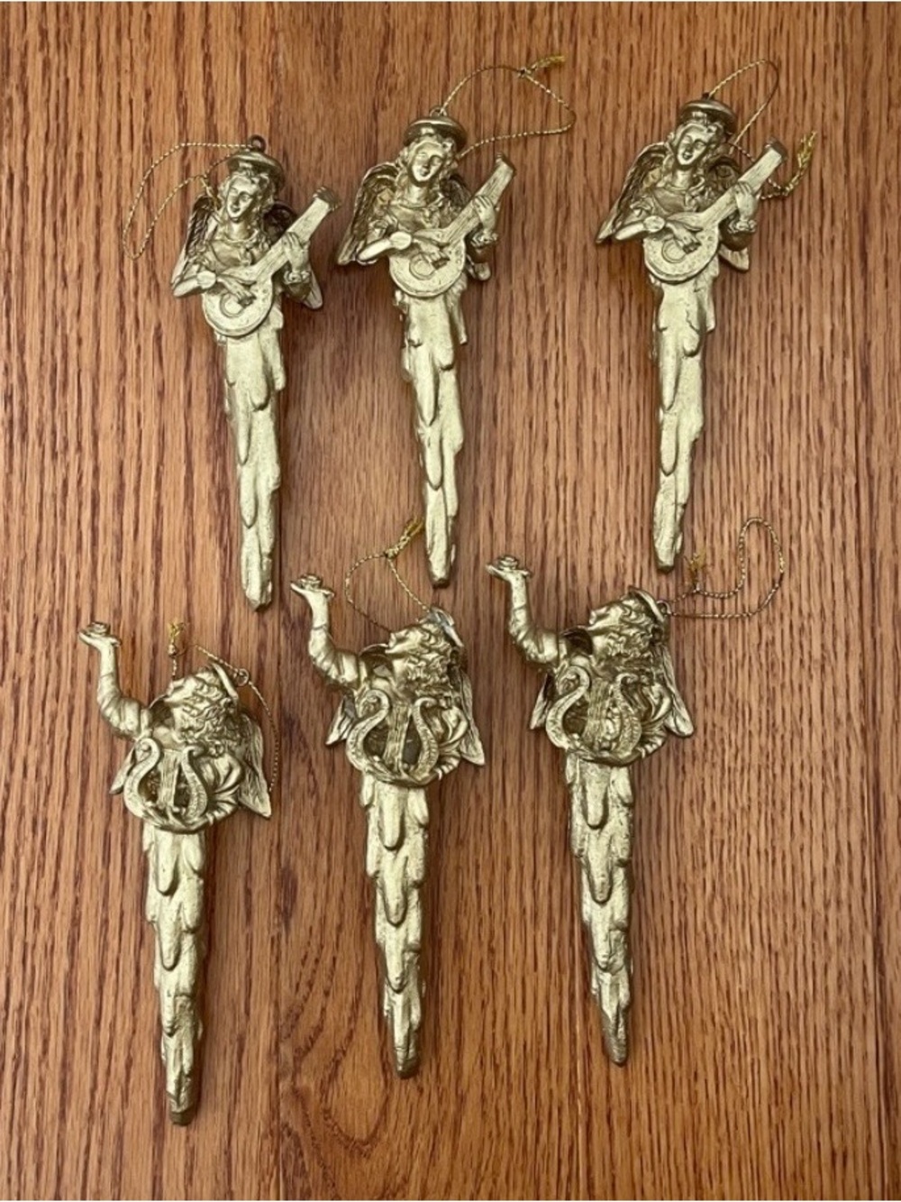 Vintage Musical Angel Icicle Christmas Ornaments, Set of 6